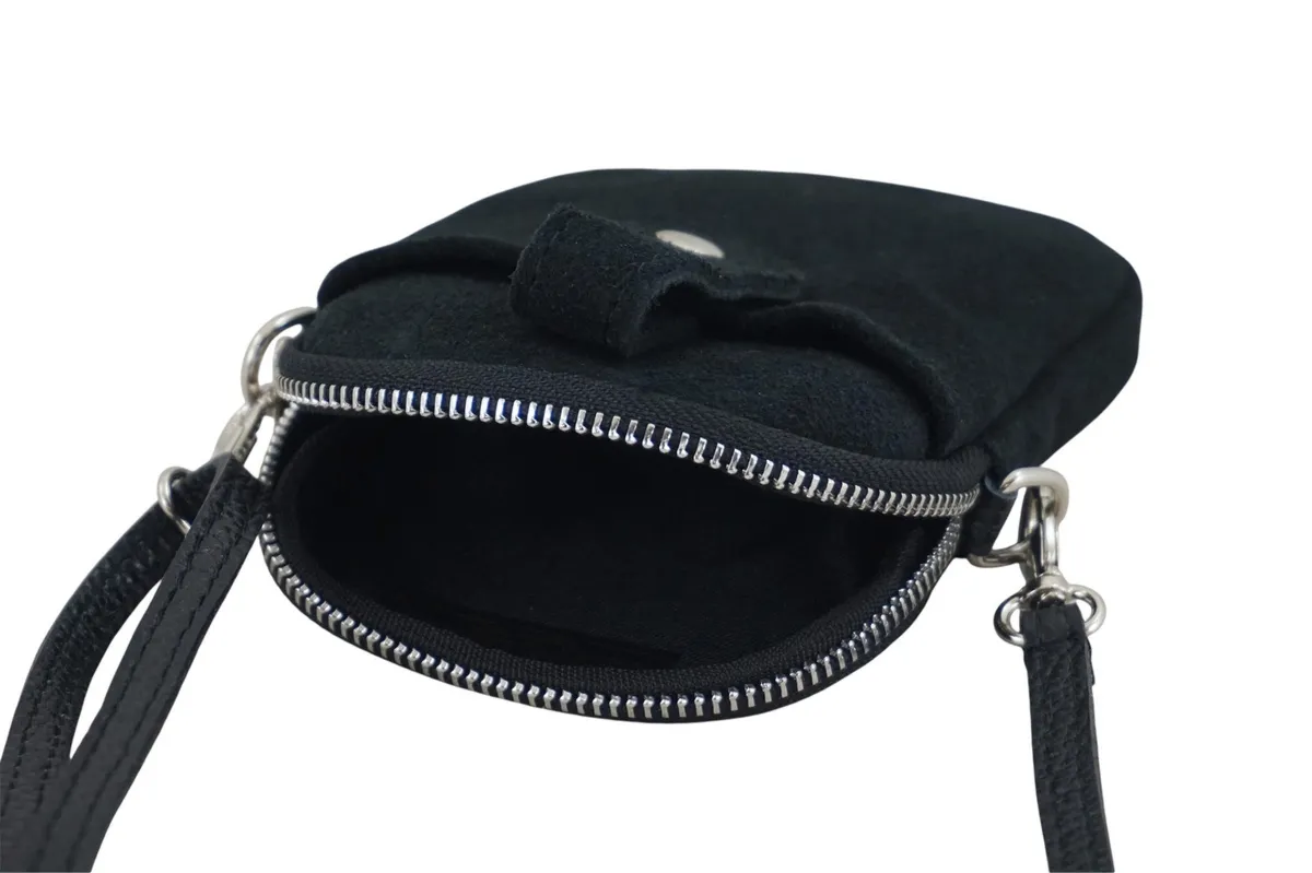 Etui na telefon ze skóry zamszowej - Czarne