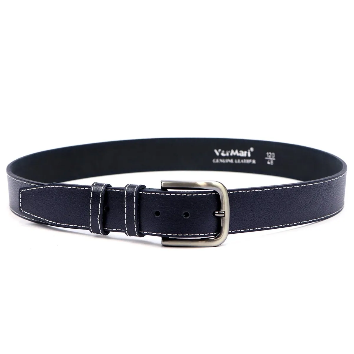 VerMari stylowy pasek do spodni skóra naturalna klasyczna srebrna klamra