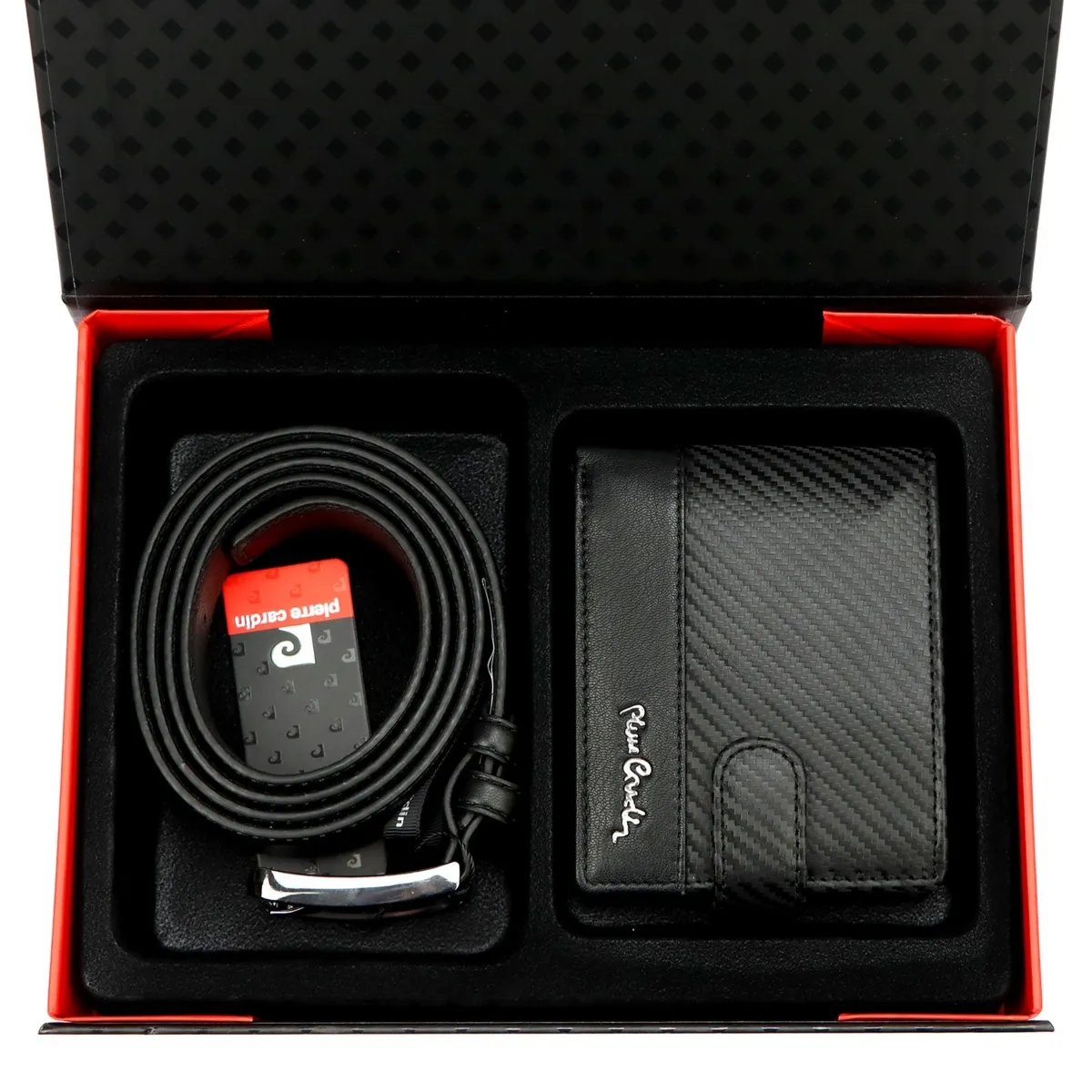 Pierre Cardin zestaw męski skóra naturalna portfel i pasek do spodni