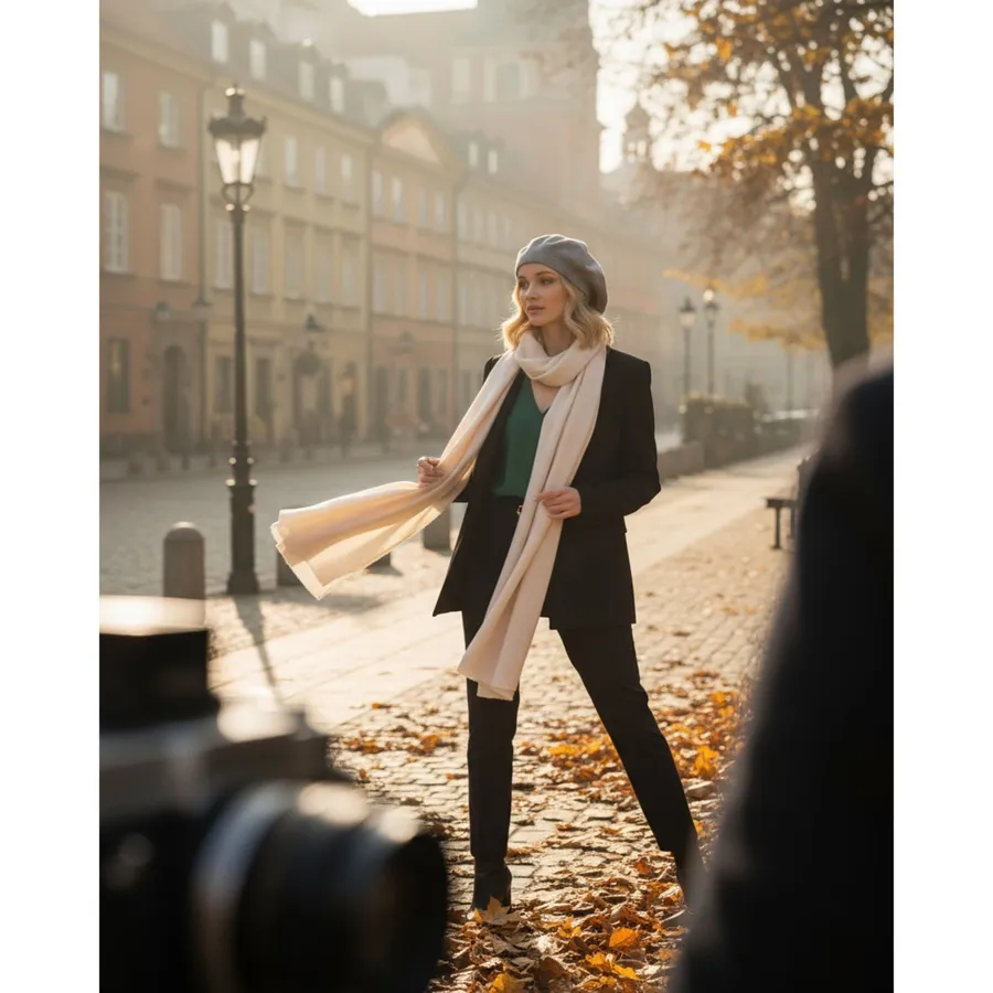 Ciepły, szary beret damski wykonany z akrylu - Rovicky