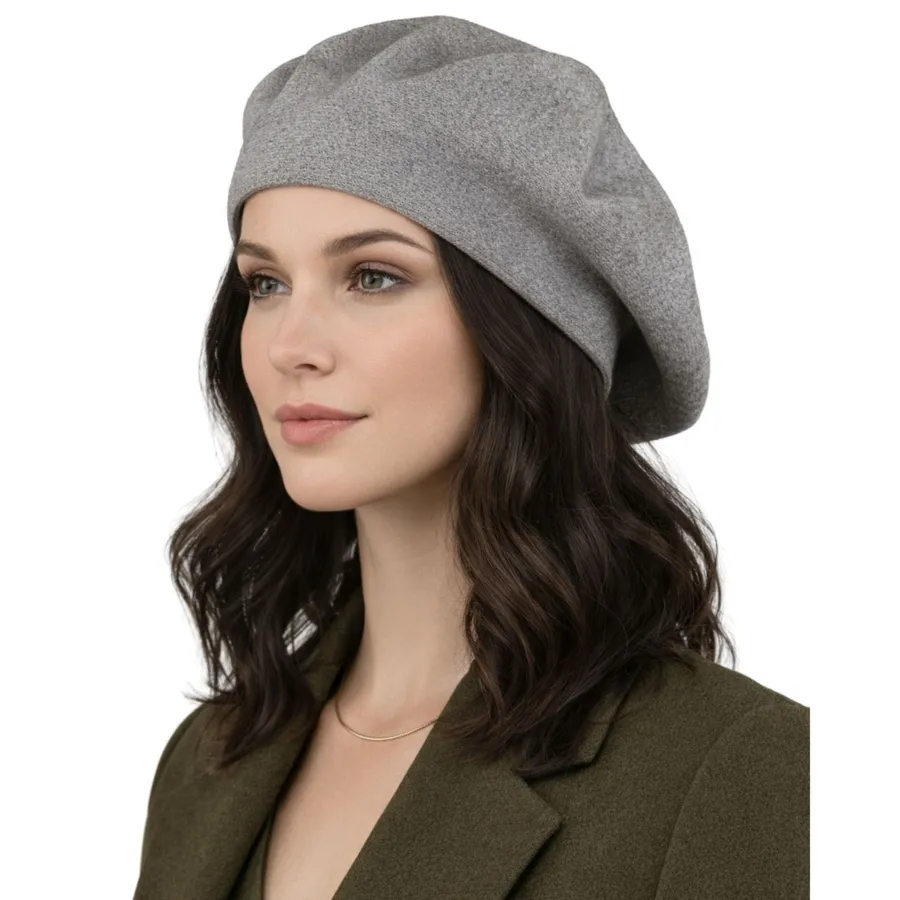 Stylowy beret damski wykonany z akrylu w szarym kolorze - Peterson