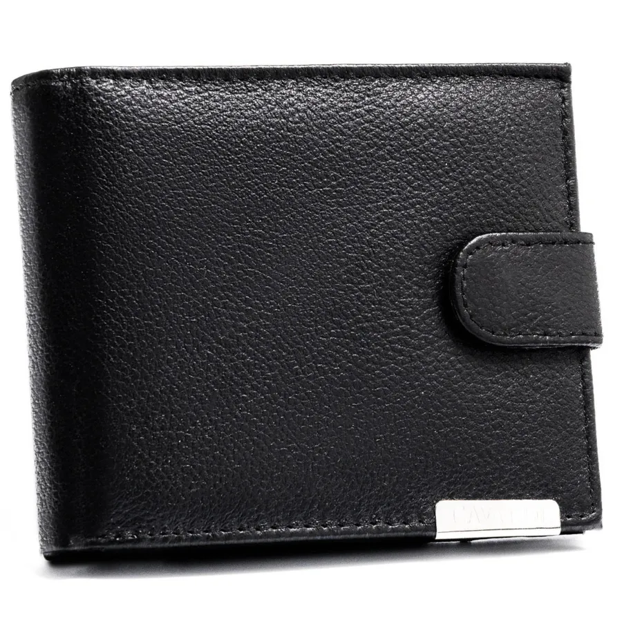 Duży portfel męski ze skóry naturalnej w czarnym kolorze zamykany zatrzaskiem - 4U Cavaldi