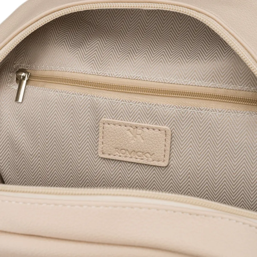 Miejski plecak damski ze skóry ekologicznej w ciemnobeżowym kolorze - Rovicky