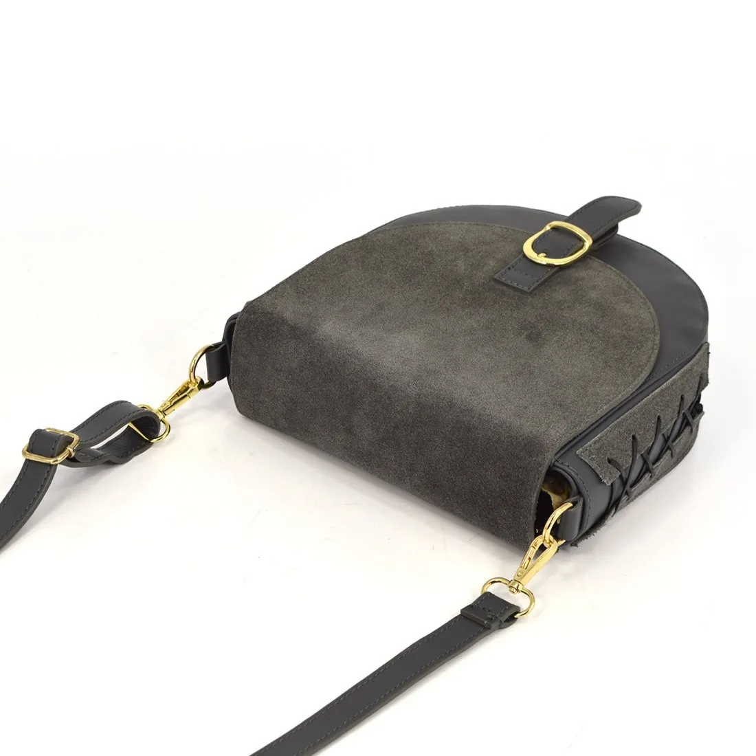 Damska listonoszka ze sznurkami po bokach skóra