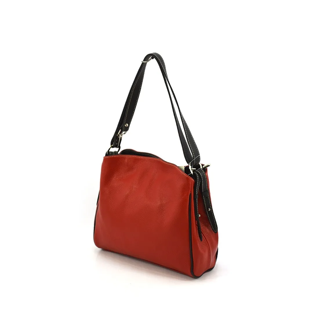 Włoska torebka skórzana s7034 czerwony/czarny