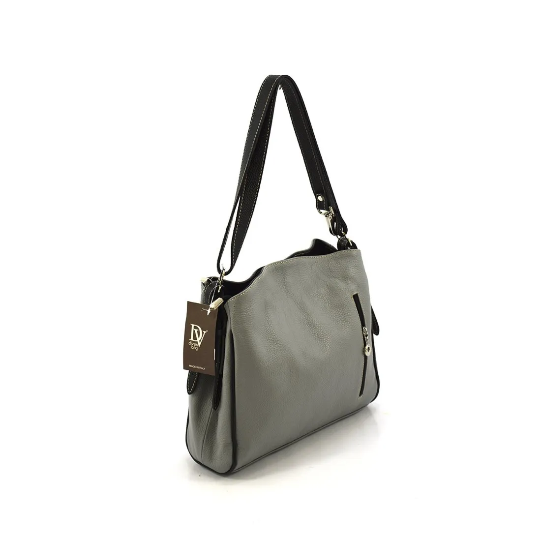 Włoska torebka skórzana s7034 szary/czarny