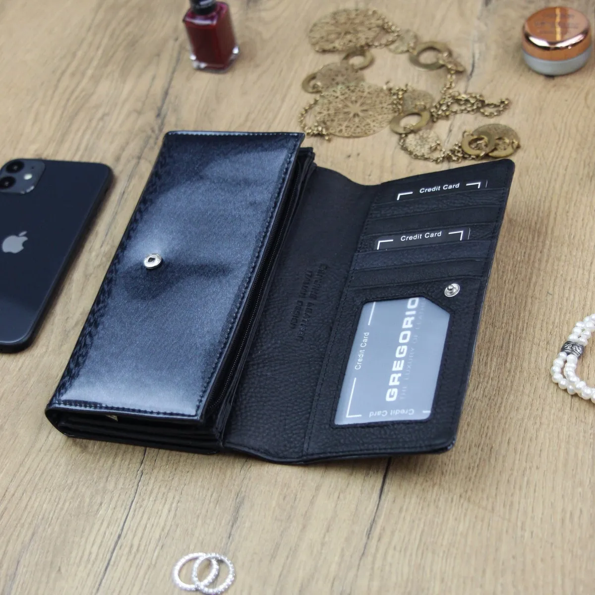 Skórzany duży podłużny damski portfel Gregorio